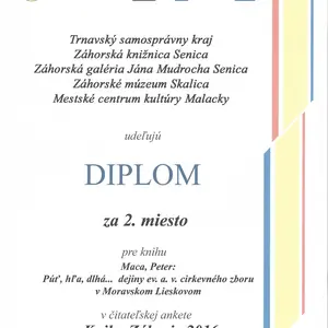 Ocenenie knihy o Moravskom Lieskovom