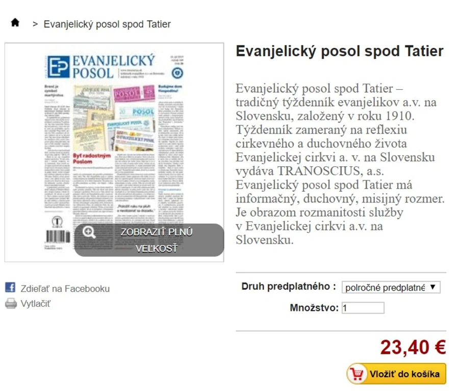 Ako si objednať Evanjelický posol spod Tatier?