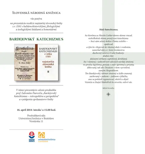 Prezentácia Bardejovského katechizmu